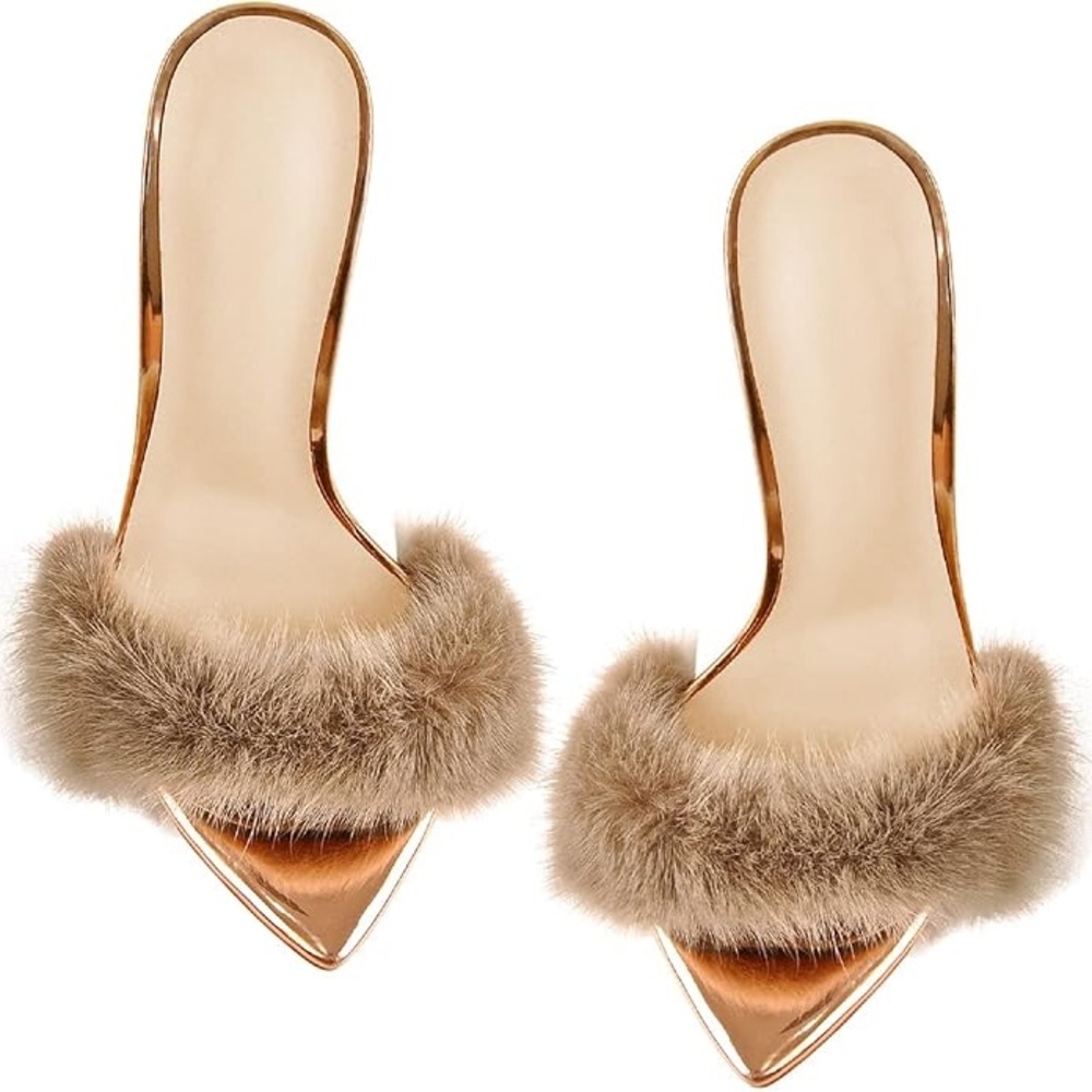 Faux Fur-Trimmed Women's Heels